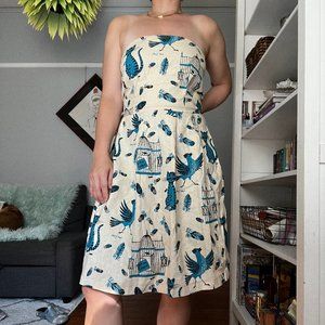 Beebop & Wally handmade cat/bird print strapless dress